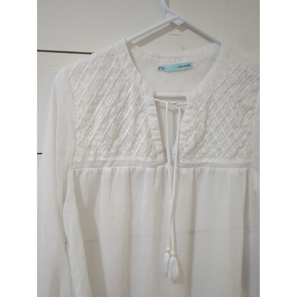 Maurices S white sheer boho top beaded spring summer